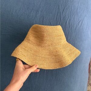 Aritzia Little Moon Woven Straw Bucket Sun Hat in Natural Tan